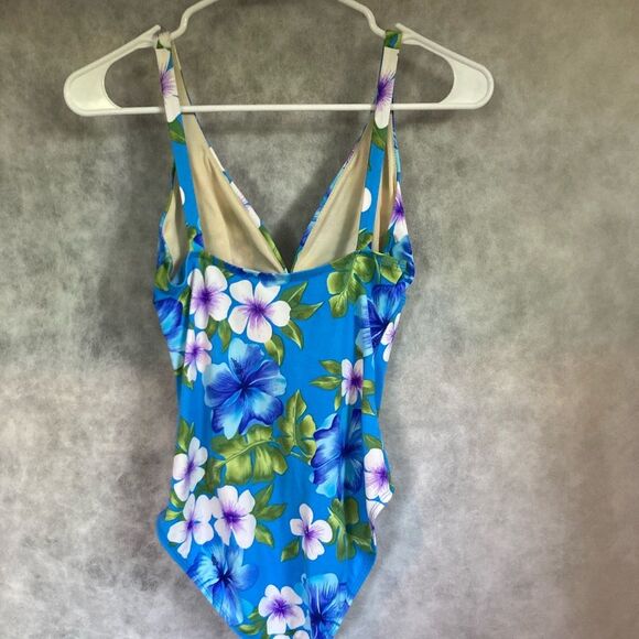 LANDS END Floral Green Tropical Leaves One Piece Swimsuit Womens Size 8 - Picture 10 of 15